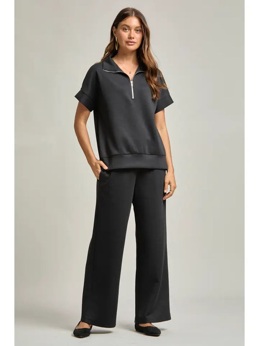 Black Short Sleeve Quarter Zip and Pants Set