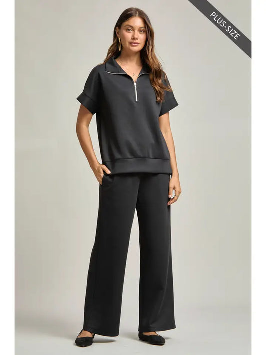 Plus Black Quarter Zip and Pants Set