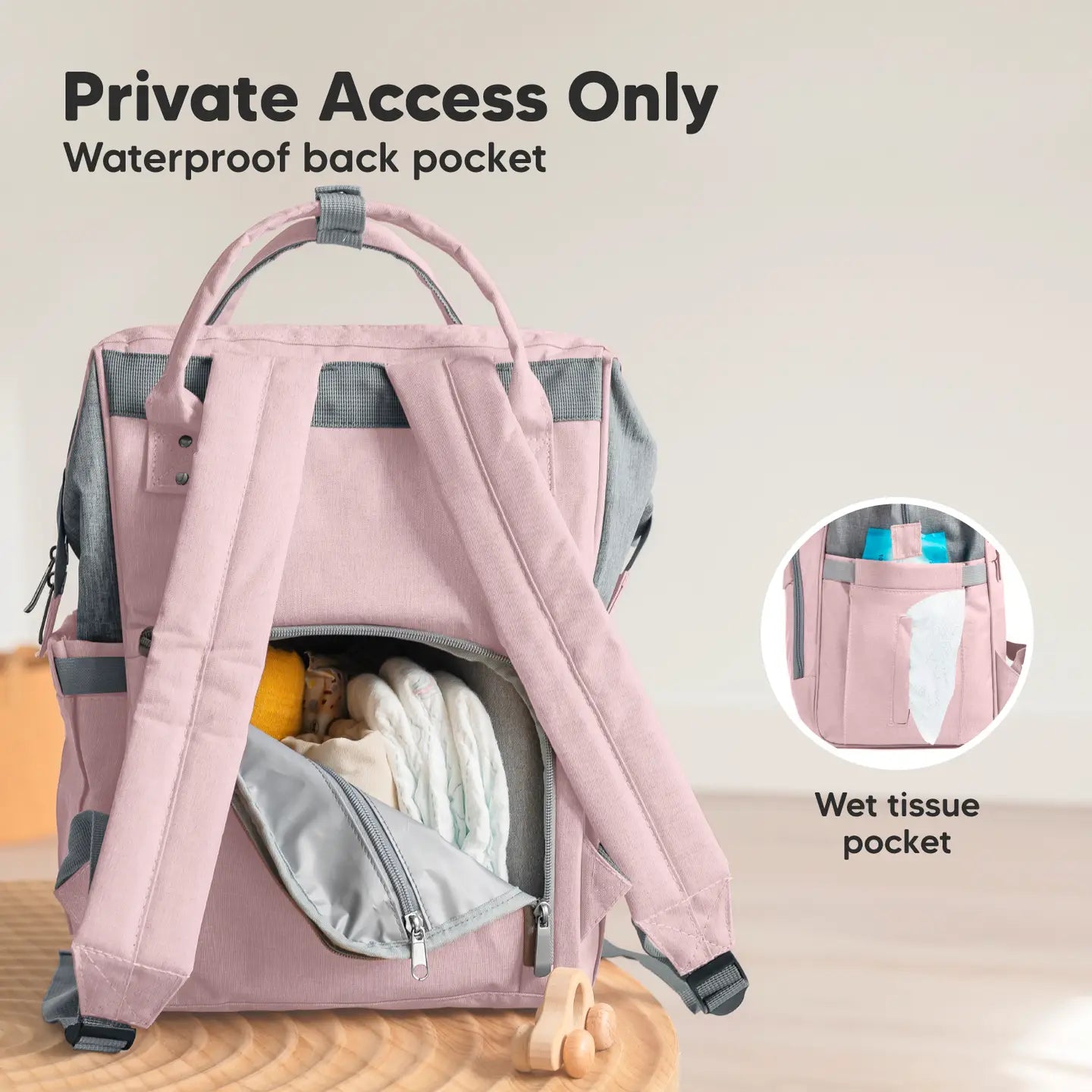 Pink Gray Diaper Bag Backpack