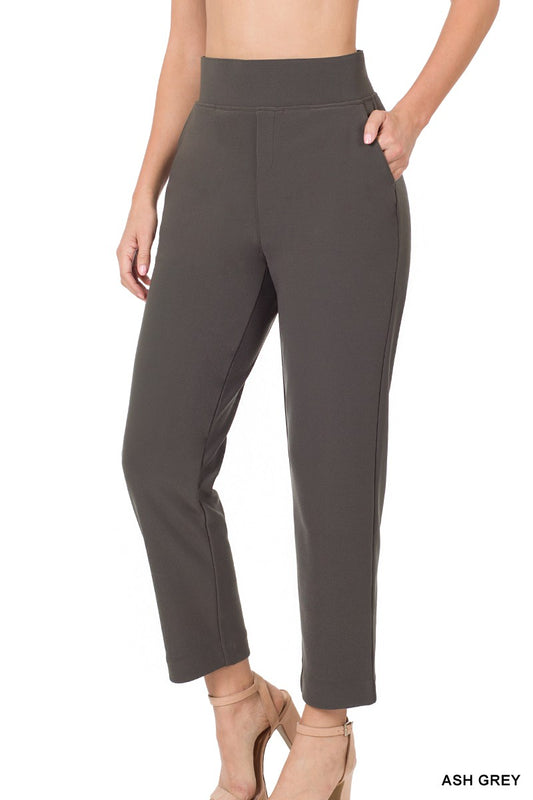 Zenana Premium Cotton FOLD Over Yoga Flare Pants,Ash Grey,Small