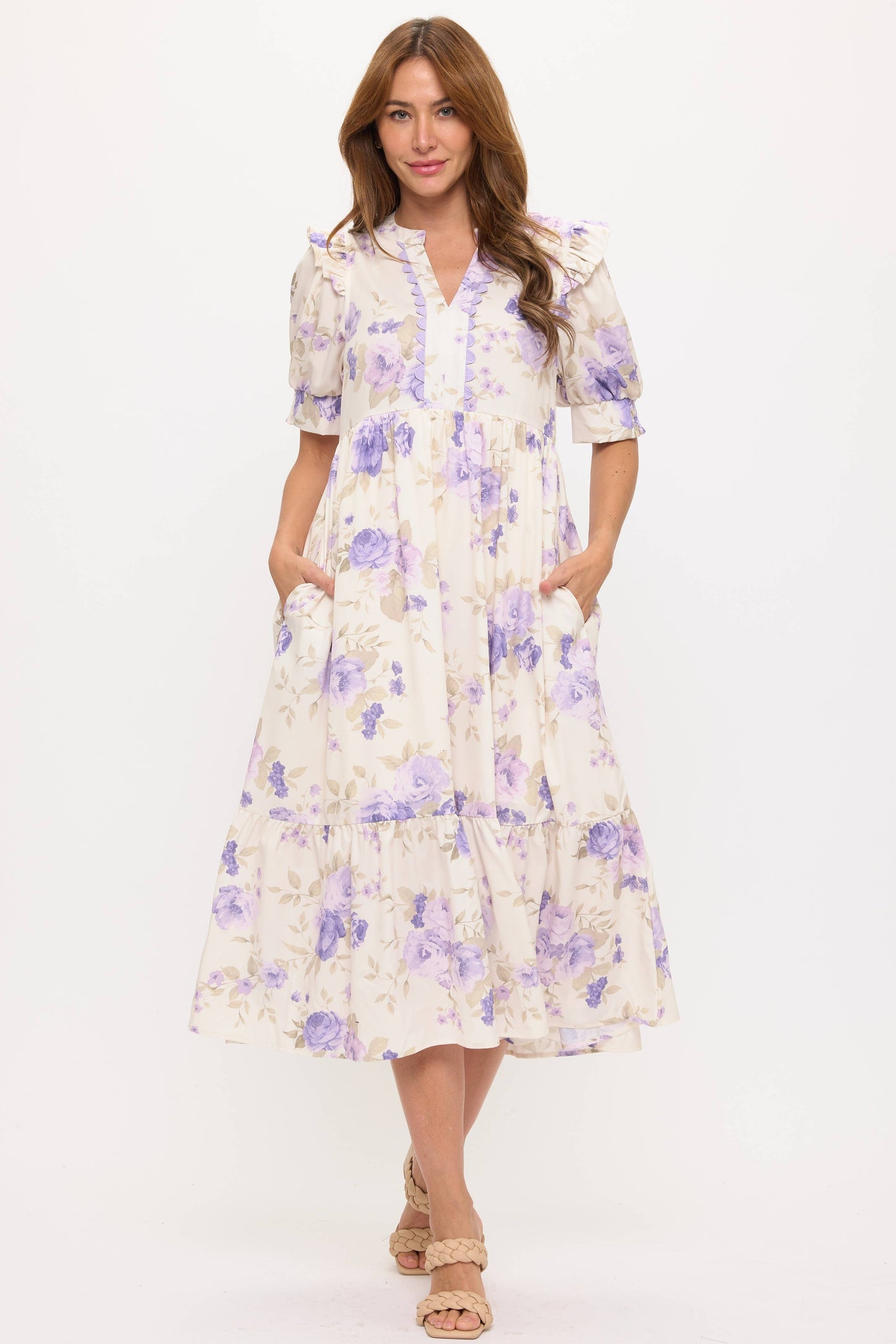 Lavender Floral Midi Dress