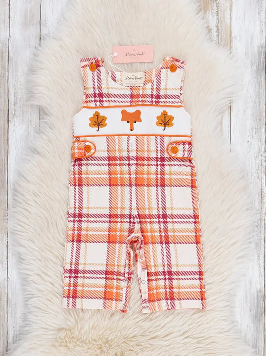 Cabin Critter Smocked Embroidered Plaid Johnny