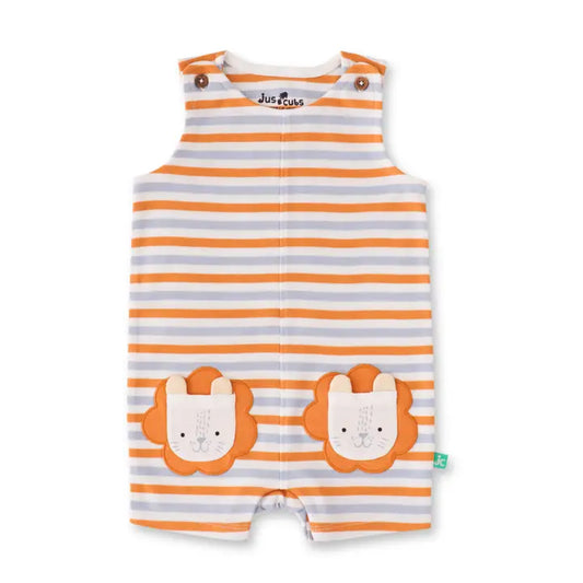 Organic Striped Lion Pocket Baby Romper
