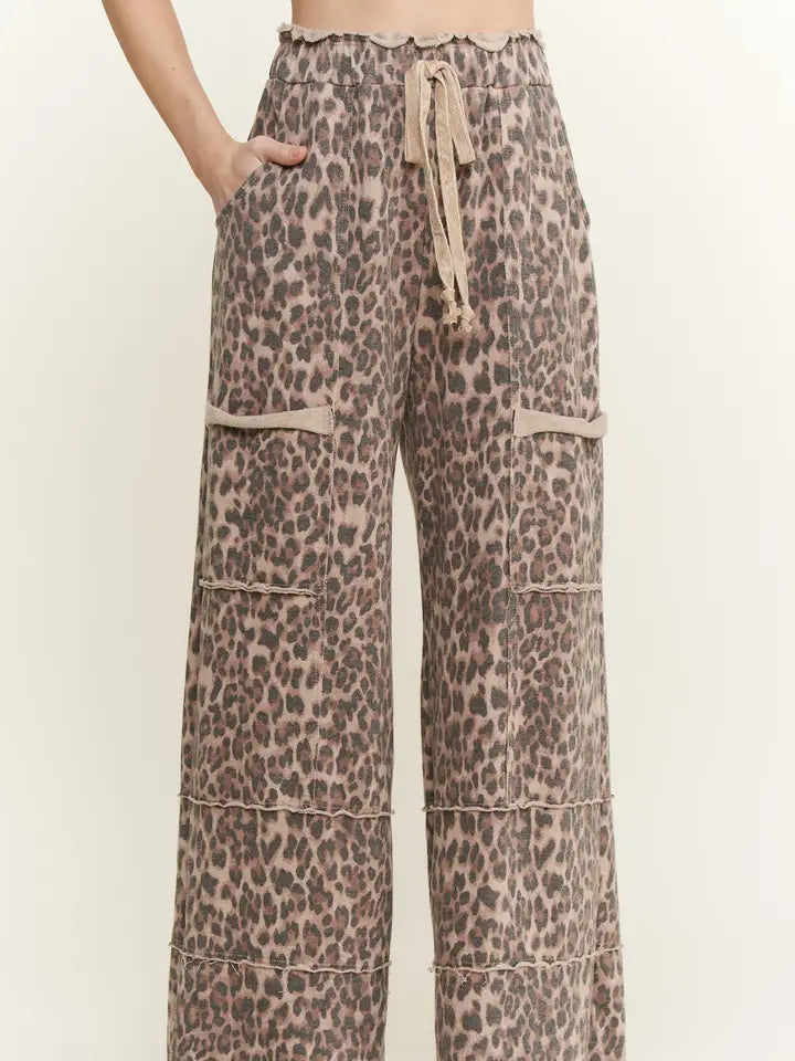 Mineral Washed Animal Print Pants