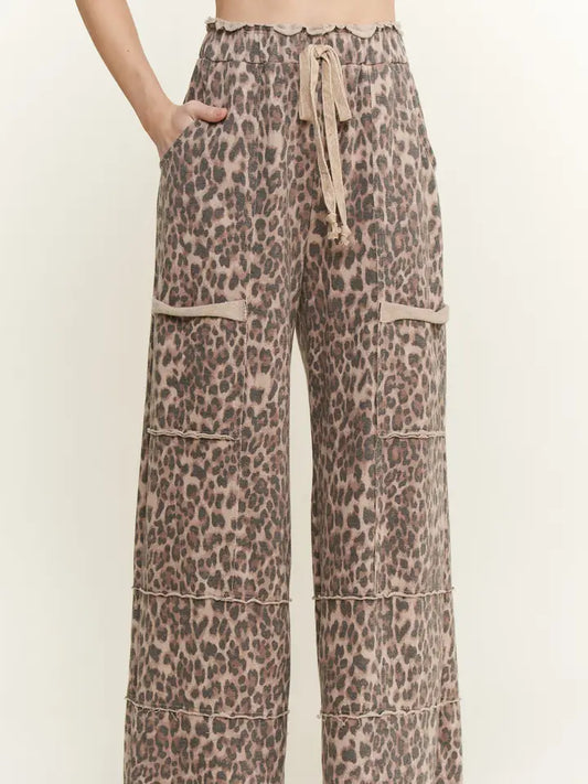 Mineral Washed Animal Print Pants