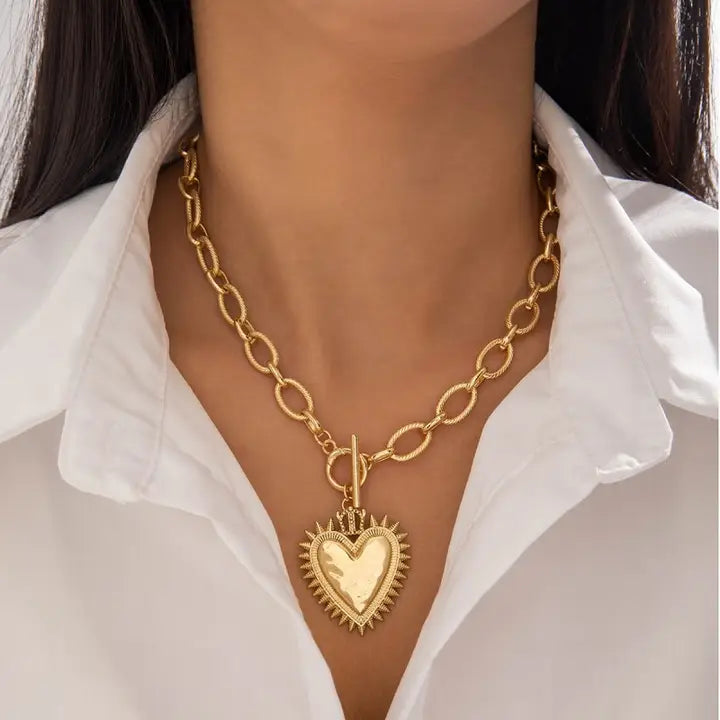 Spiked Heart Chunky Necklace