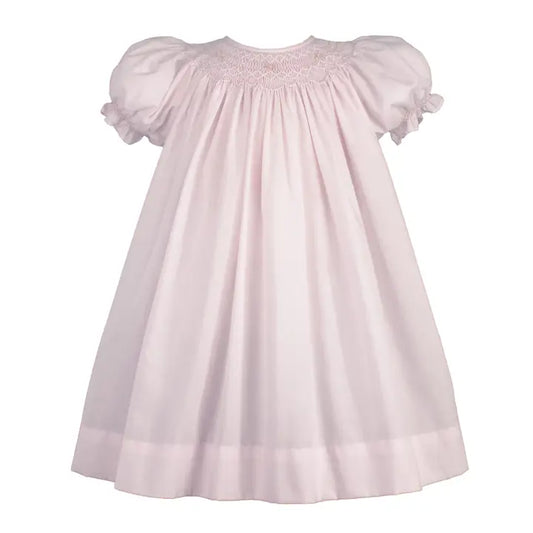 Pink Smocked Day Gown with Raglan Embroidery