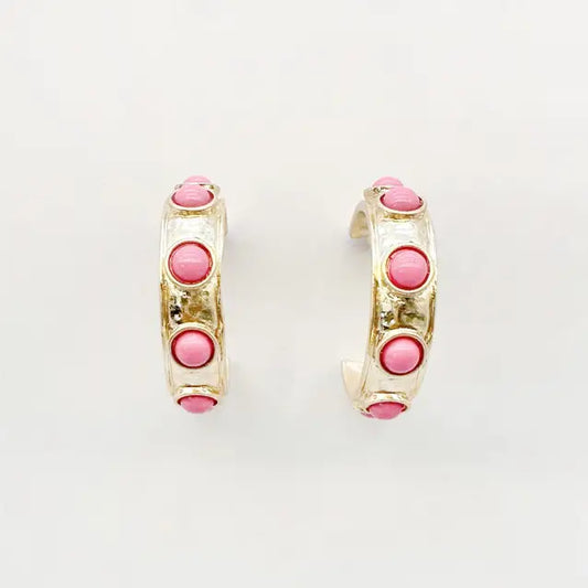 Gold Hoop with Pink Studded Accents