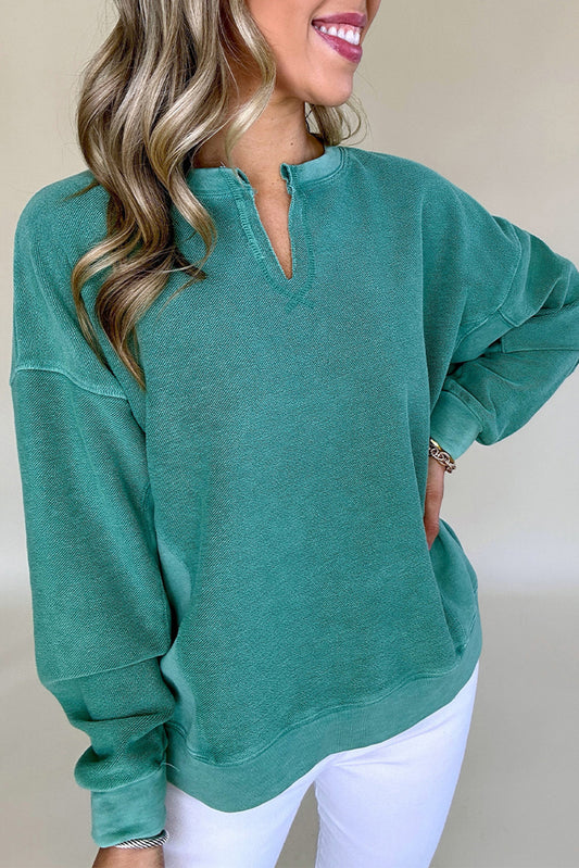 Teal Solid Color Drop Shoulder Sweatshirt