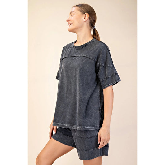 Mineral Washed Cotton Short Sleeve Pants Set