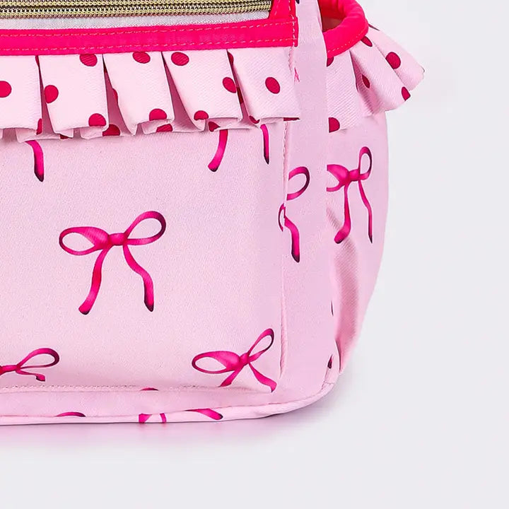 Bow Print Ruffle Backpack
