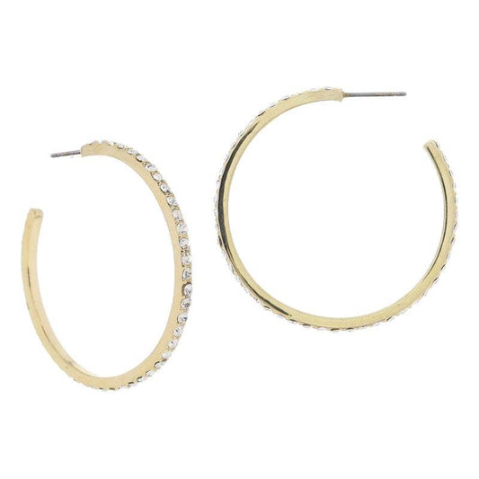 18K Gold Plated Thin Medium Crystal Hoop Earrings