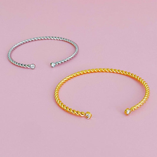 Slim And Cabled Open Bangle Bracelet (Online Exclusive)