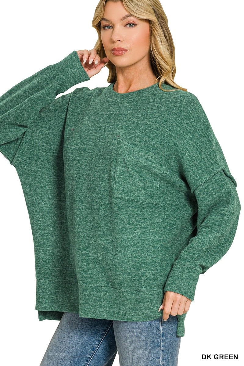 Dark Green Brushed Mélange Oversized Sweater
