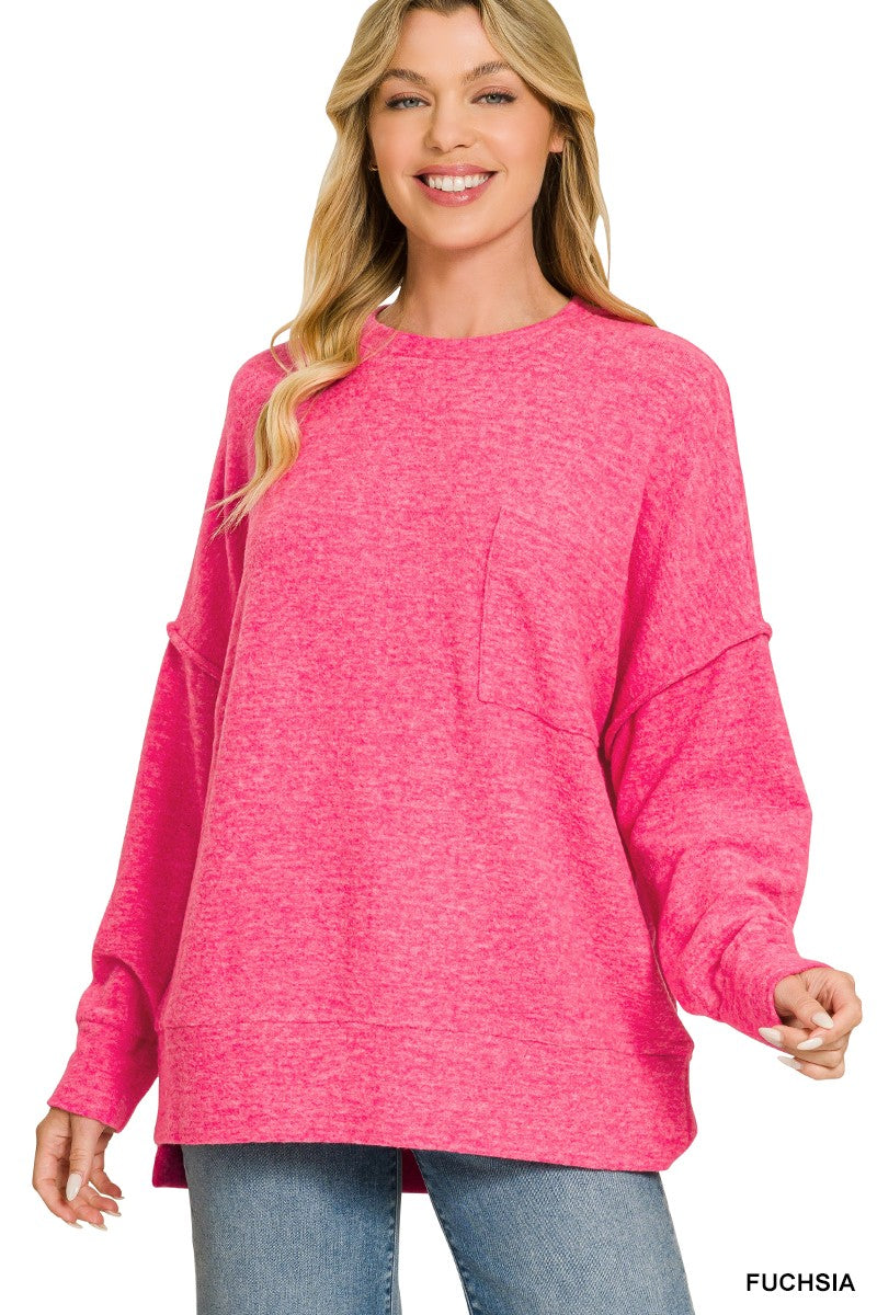 Fushia Brushed Mélange Oversized Sweater