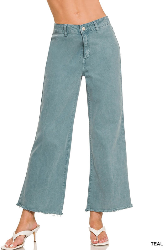 Zenana Teal Acid Wash Pants