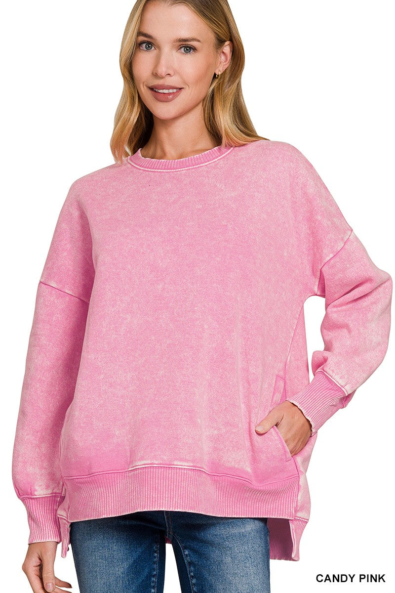 Candy Pink Acid Wash Sweatshirt