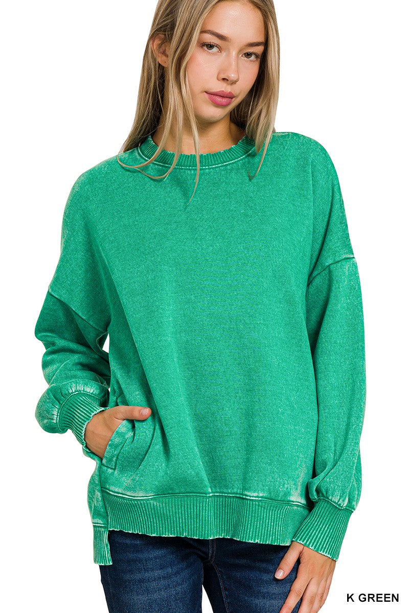 Kelly Green Acid Wash Sweatshirt