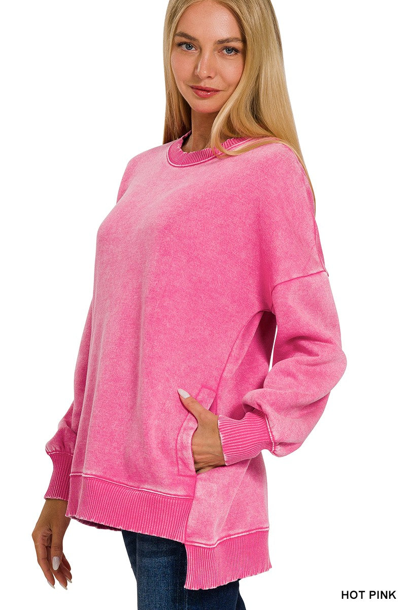 Hot Pink Acid Wash Sweatshirts