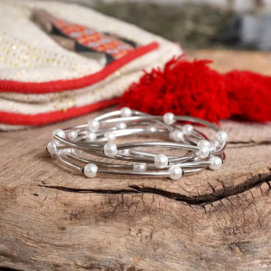 Pearls and Silver Bracelet Stack