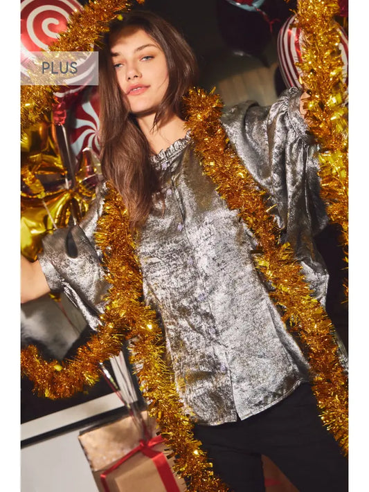 Plus Gunmetal Shimmer Foiled Blouse