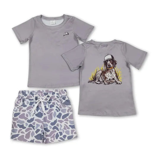 Short Sleeve Dog Top Grey Camo Outfit