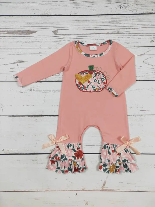 Baby Flower Pumpkin Applique Romper