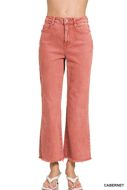 Zenana Cabernet Acid Wash Pants