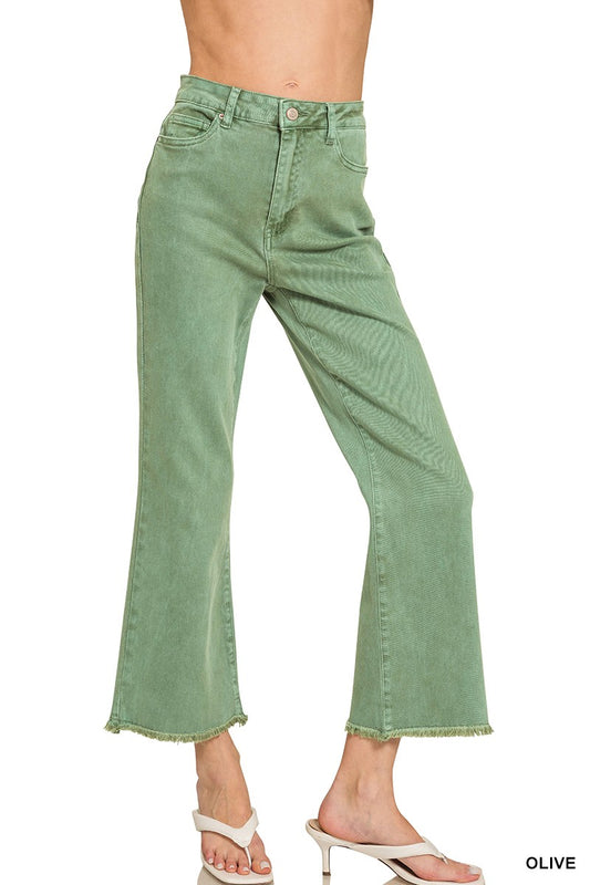 Zenana Olive Acid Wash Pants