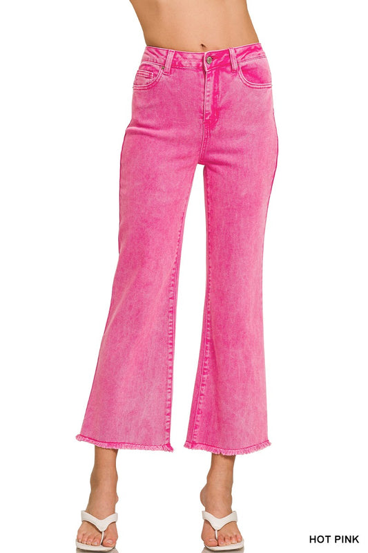Zenana Hot Pink Acid Wash Pants