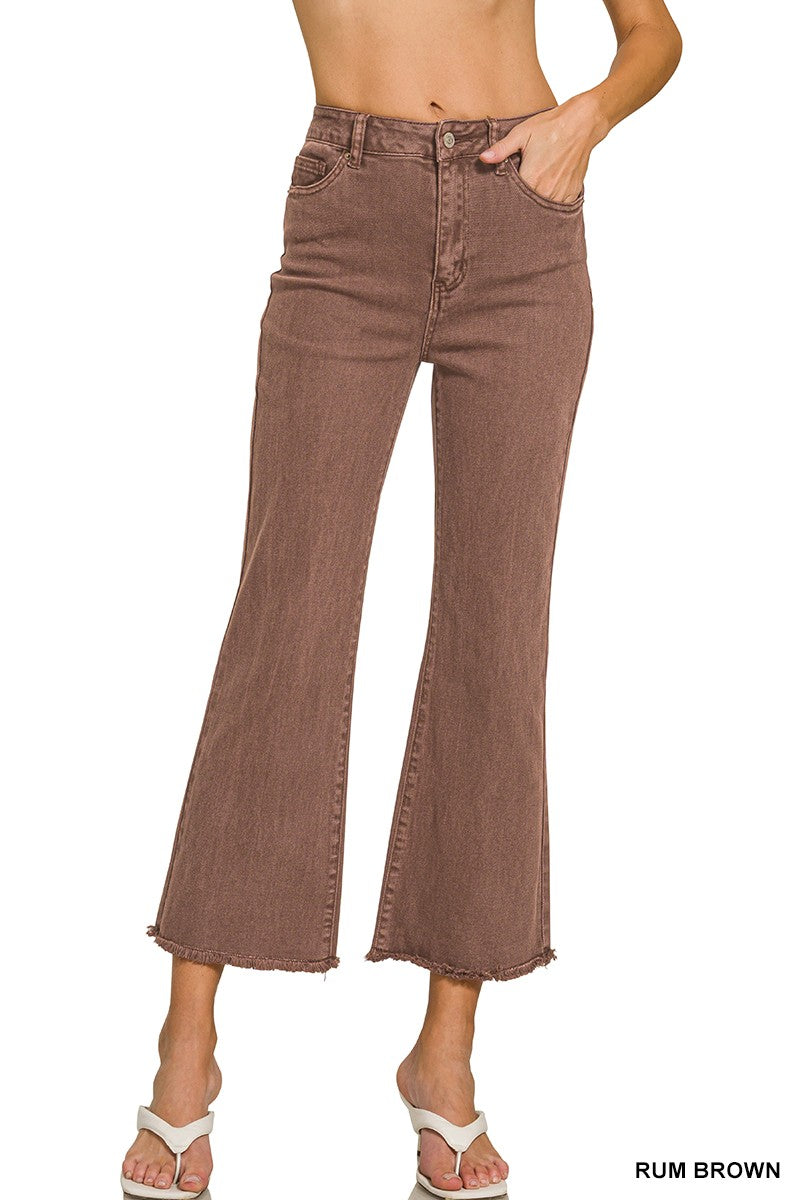Zenana Rum Brown Acid Wash Pants