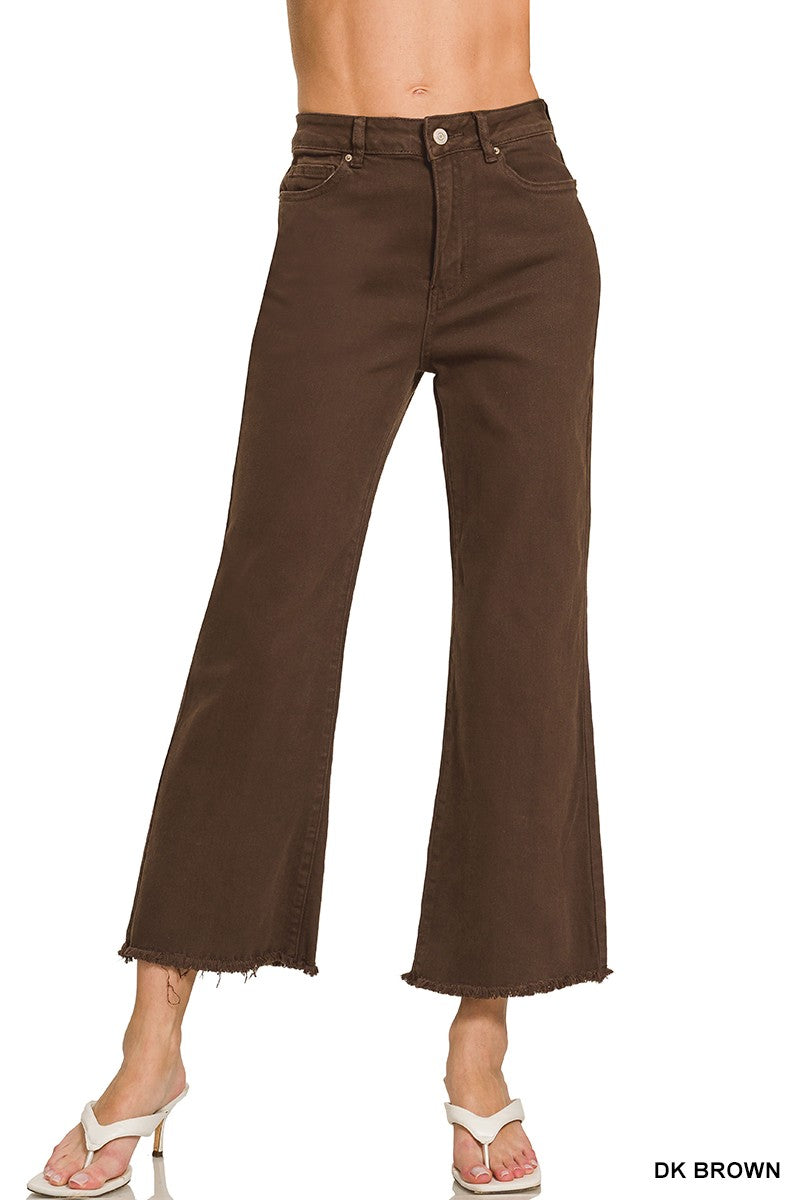 Zenana Dark Brown Acid Wash Pants