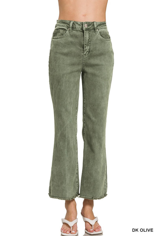 Zenana Dark Olive Acid Wash Pants