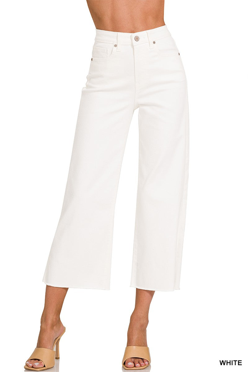 White High Rise Wide Leg Cropped Pants