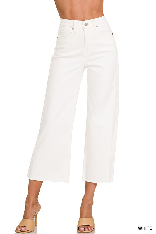 White High Rise Wide Leg Cropped Pants