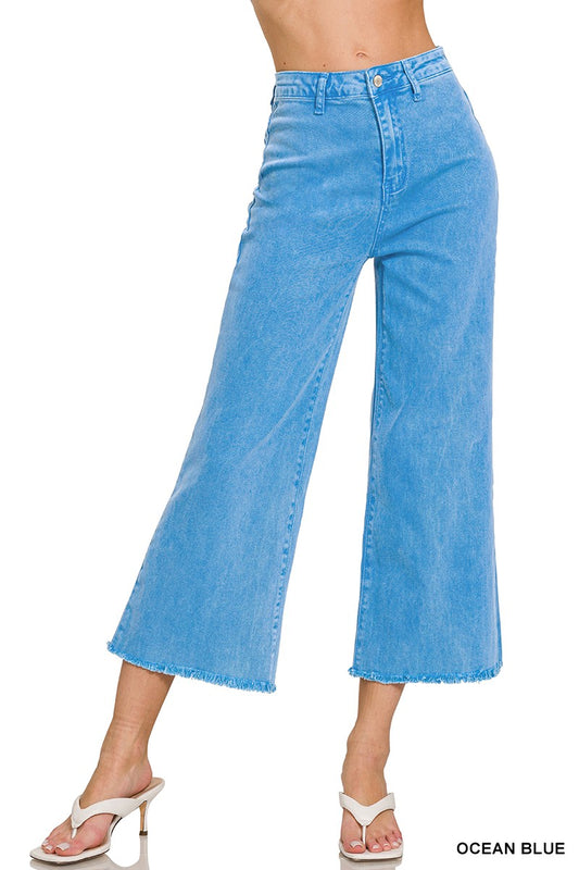 Zenana Ocean Blue High Wasit Cropped Jeans