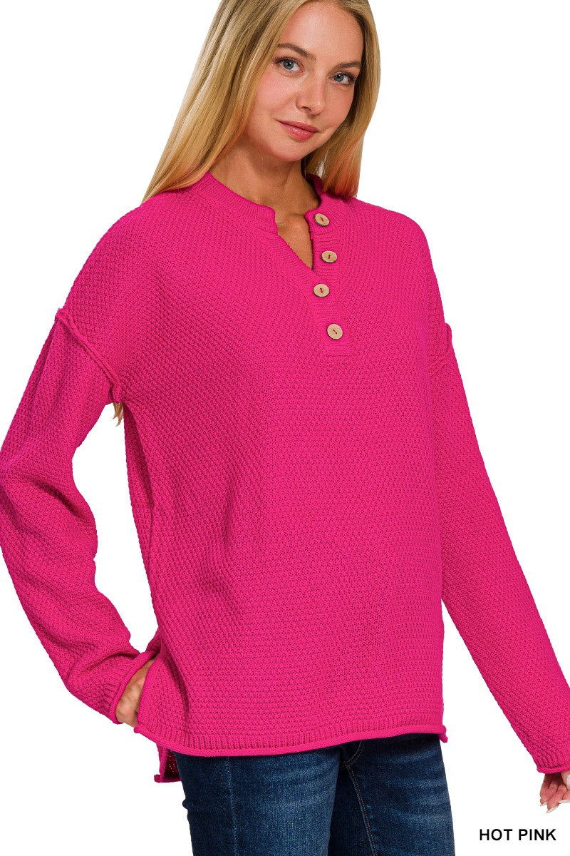 Hot Pink Henley Sweater