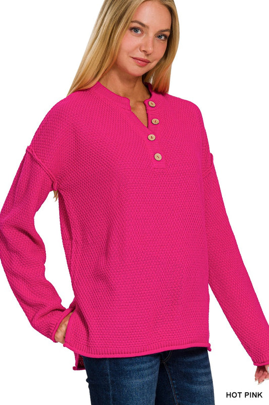 Hot Pink Henley Sweater