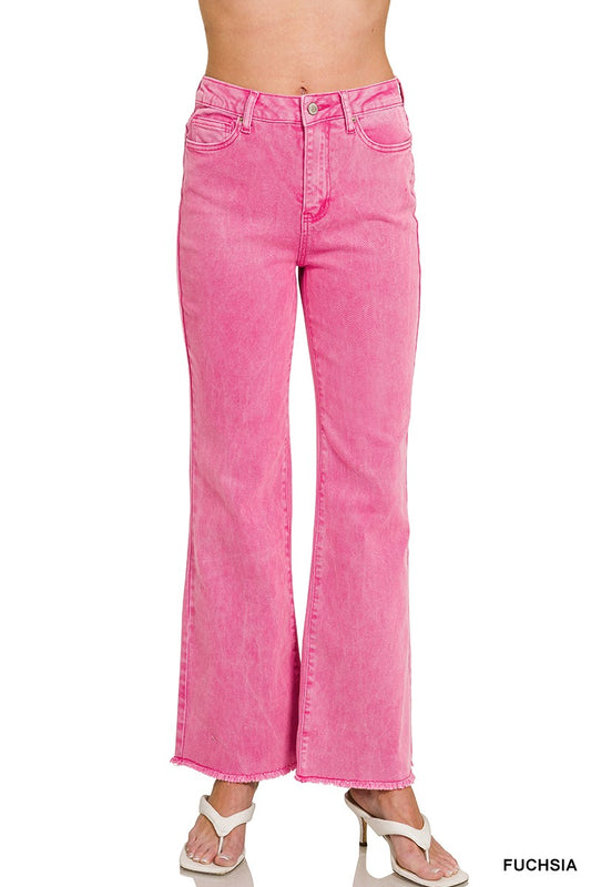 Zenana Long Fushia Acid Wash Pants