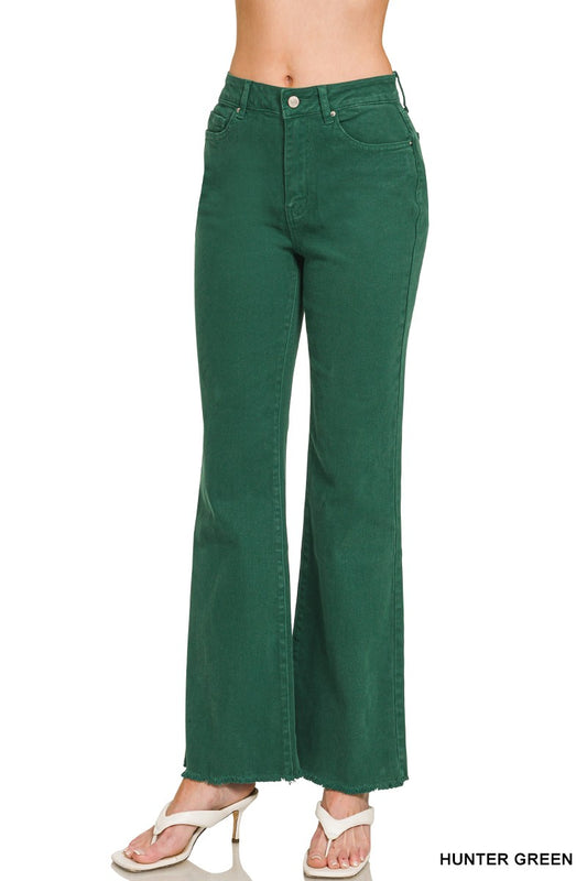 Zenana Long Hunter Green Acid Wash Pants