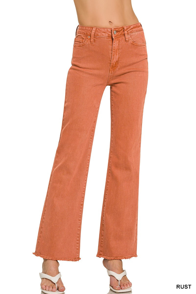 Zenana Long Rust Acid Wash Pants