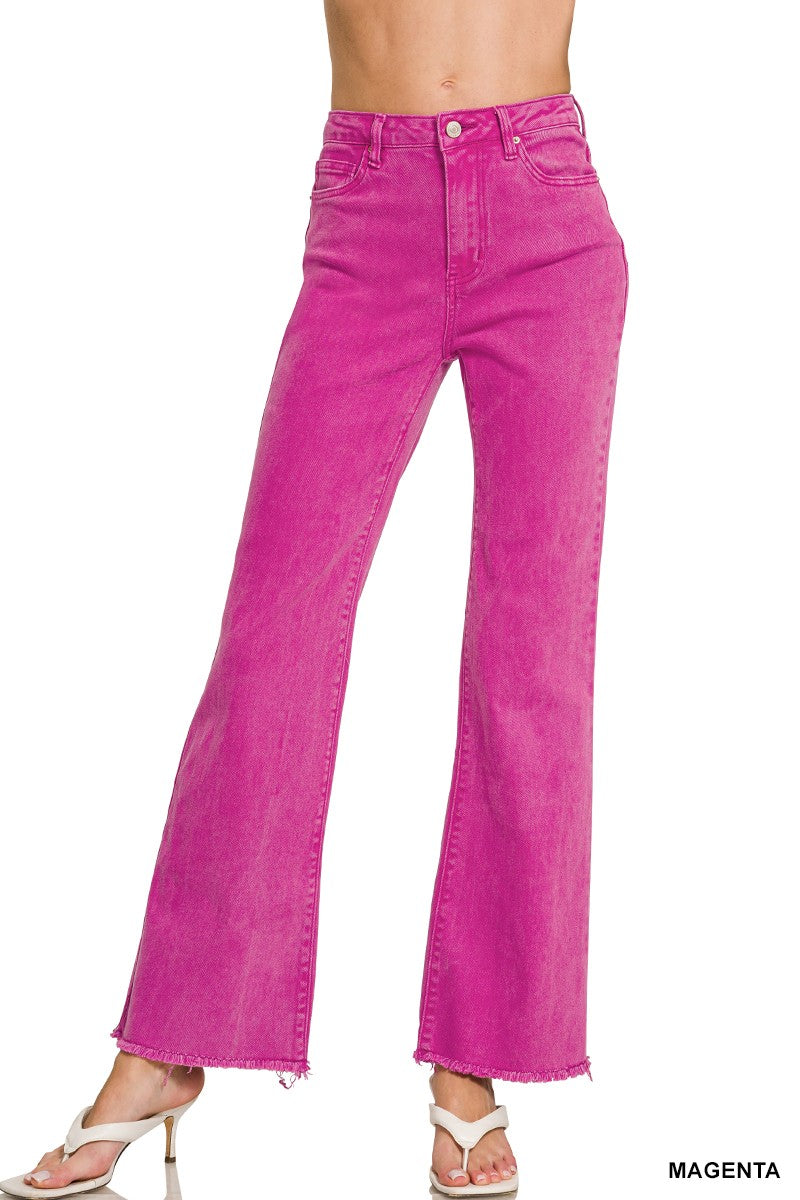 Zenana Long Magenta Acid Wash Pants
