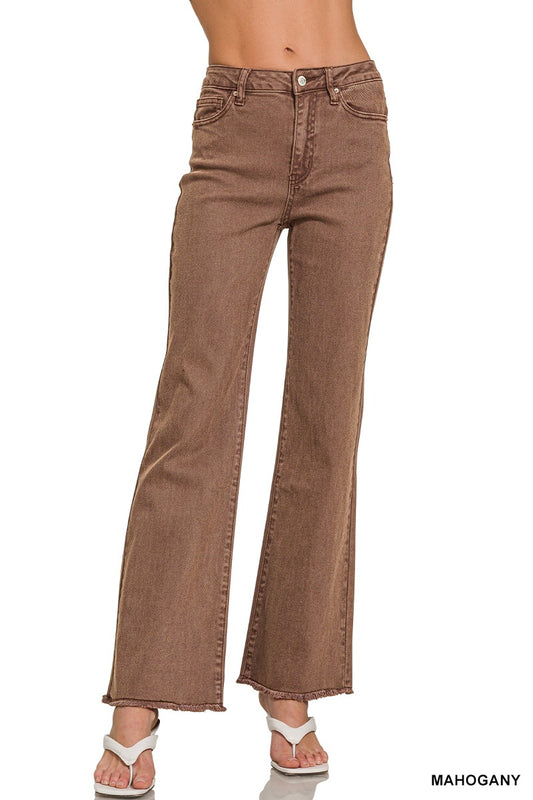 Zenana Long Mahogany Acid Wash Pants