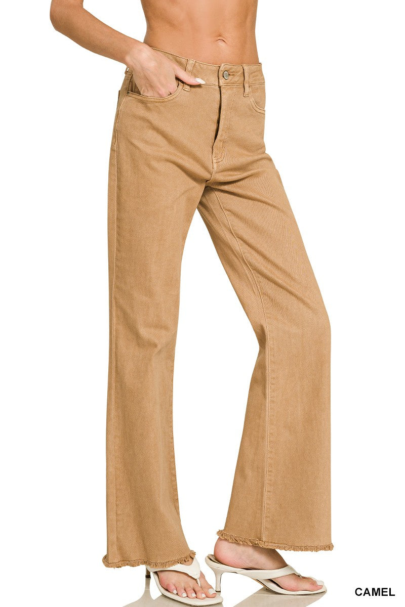 Zenana Long Camel Acid Wash Pants