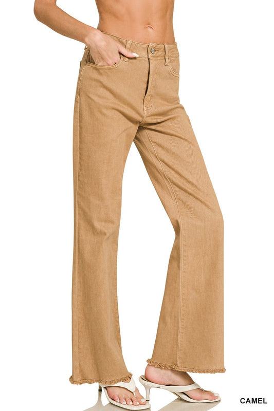 Zenana Long Camel Acid Wash Pants