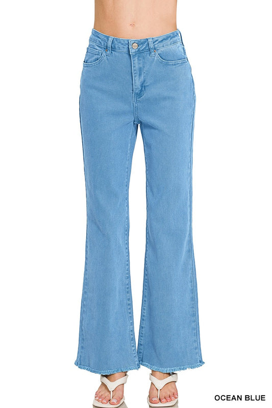 Zenana Long Ocean Blue Acid Wash Pants