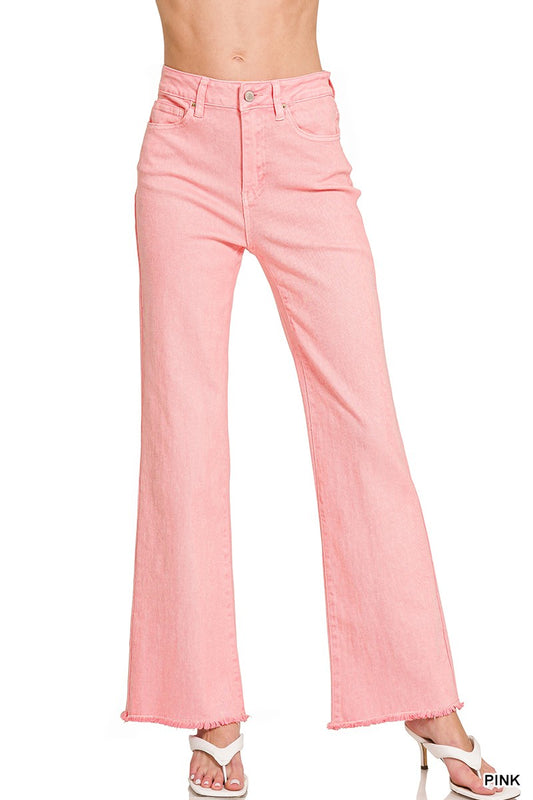 Zenana Long Pink Acid Wash Jeans