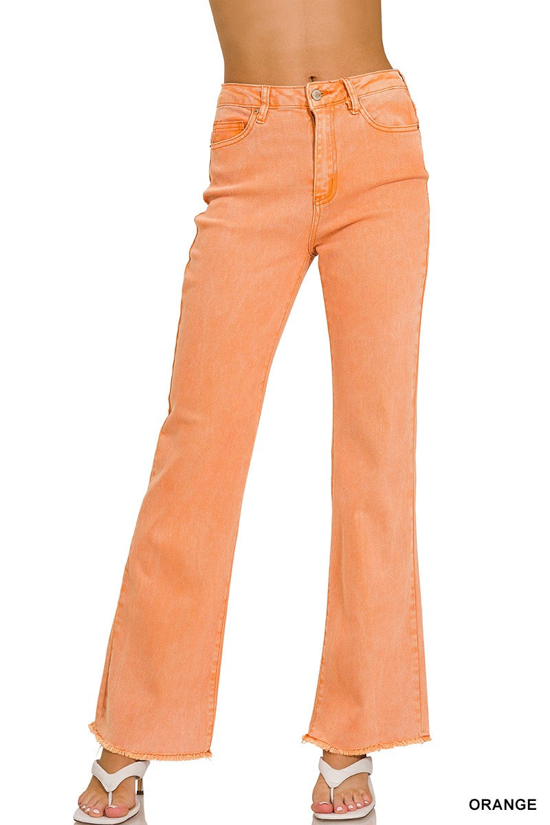 Zenana Long Orange Acid Wash Pants