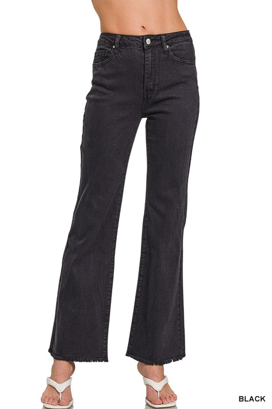 Zenana Black Long Acid Wash Pants