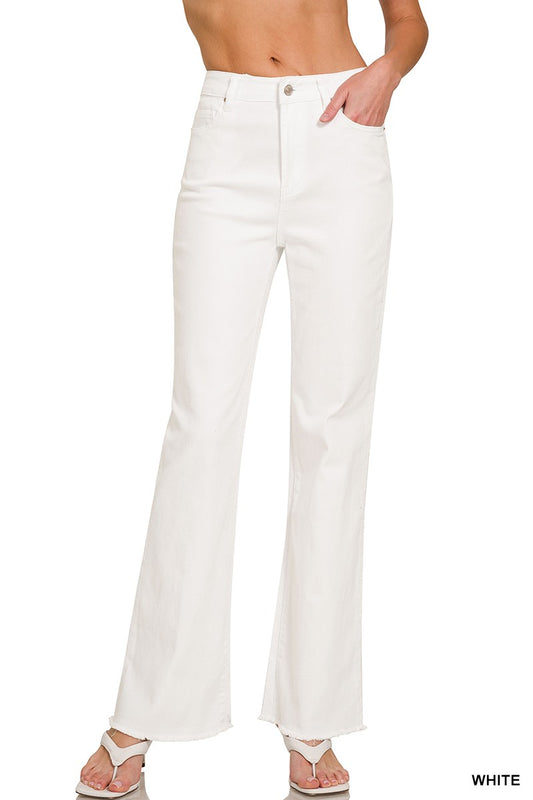 Zenana Long White Acid Wash Pants